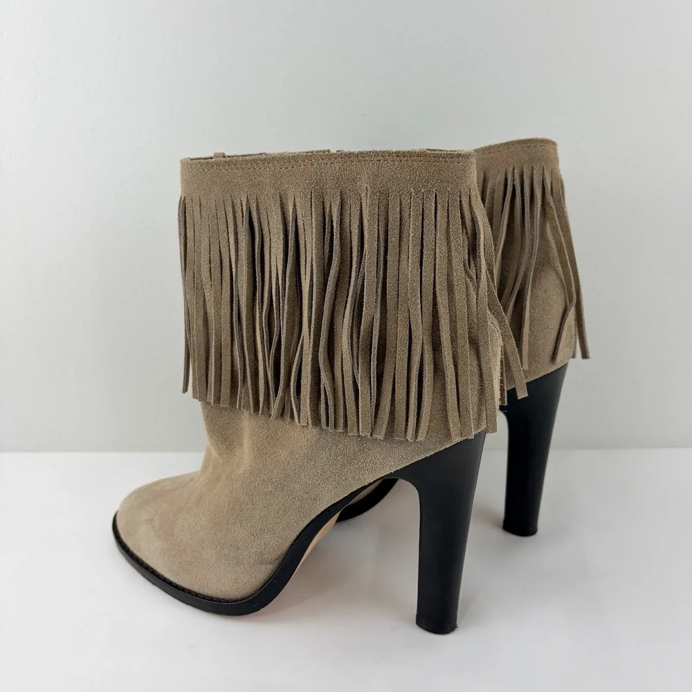 Joie Women's Beige Suede Fringe Ankle‎ Boots EU 39 High Heel Boho